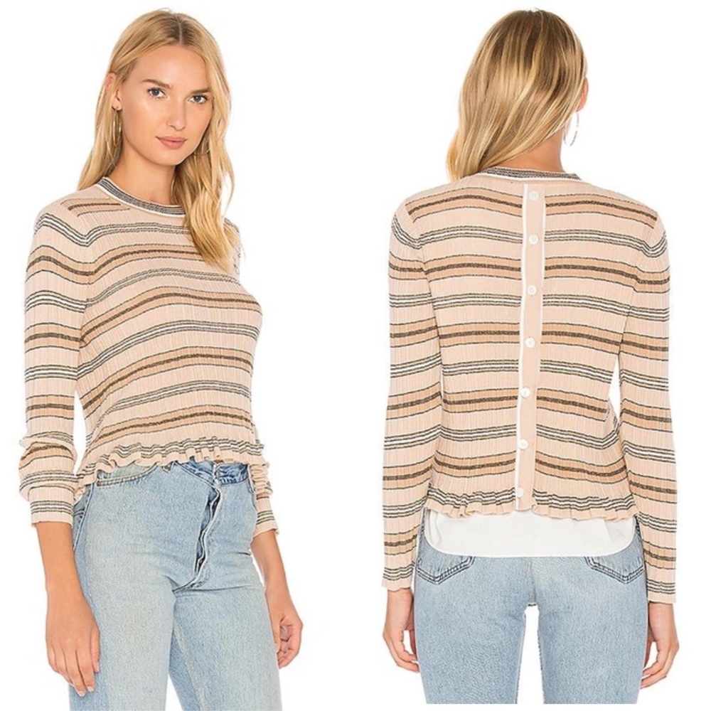 Derek Lam Sheer Striped Crewneck Sweater in Nude Multi - Picture 1 of 7